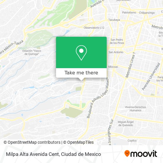 Milpa Alta Avenida Cent map