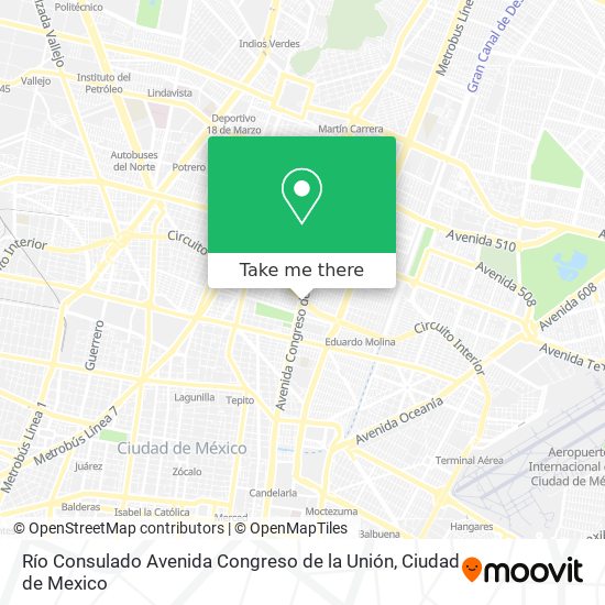 Río Consulado Avenida Congreso de la Unión map