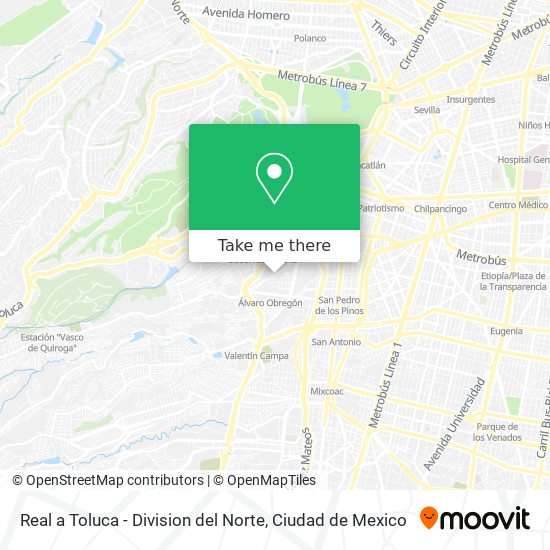 Real a Toluca - Division del Norte map