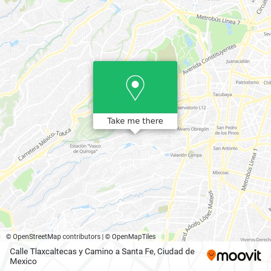 Calle Tlaxcaltecas y Camino a Santa Fe map
