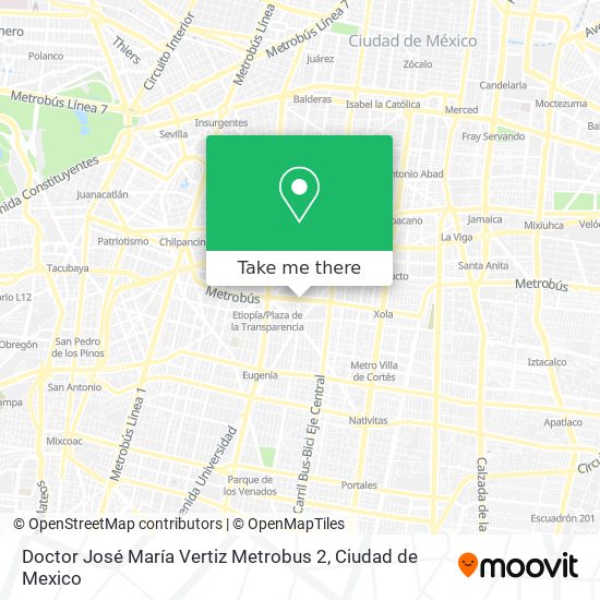 Doctor José María Vertiz Metrobus 2 map