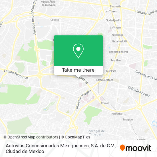 Mapa de Autovías Concesionadas Mexiquenses, S.A. de C.V.