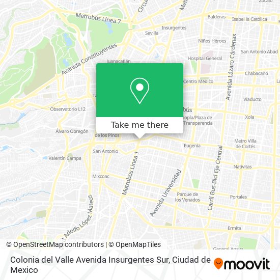Colonia del Valle Avenida Insurgentes Sur map