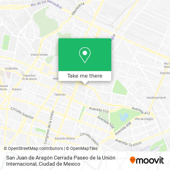 San Juan de Aragón Cerrada Paseo de la Unión Internacional map