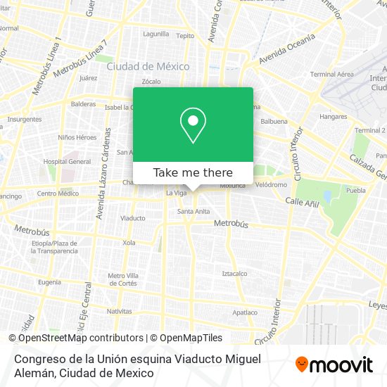 Congreso de la Unión esquina Viaducto Miguel Alemán map