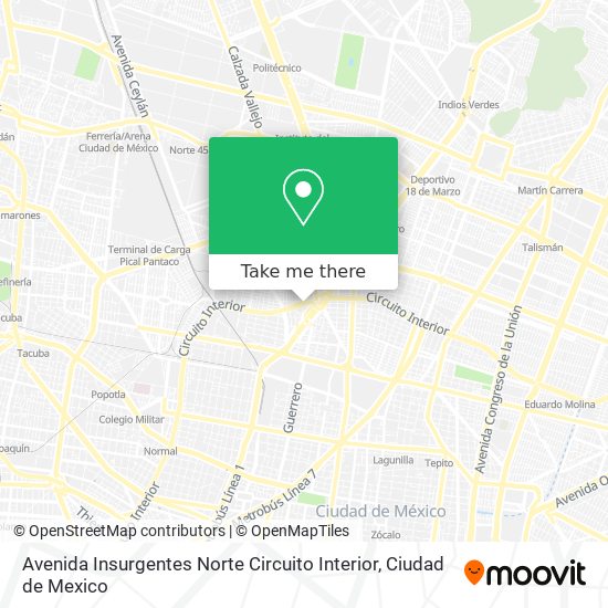 Avenida Insurgentes Norte Circuito Interior map