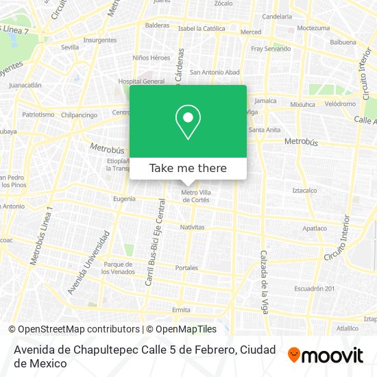Mapa de Avenida de Chapultepec Calle 5 de Febrero