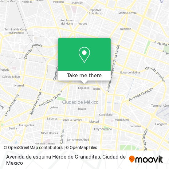Mapa de Avenida de esquina Héroe de Granaditas