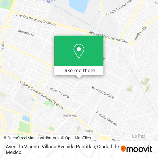 Mapa de Avenida Vicente Villada Avenida Pantitlán