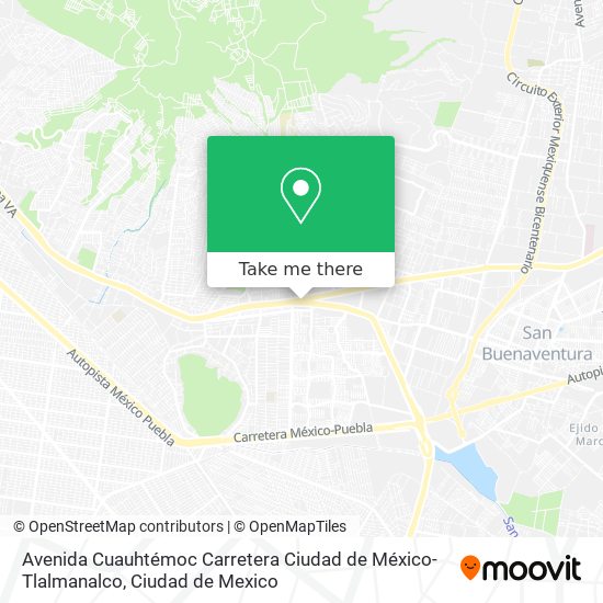 Mapa de Avenida Cuauhtémoc Carretera Ciudad de México-Tlalmanalco