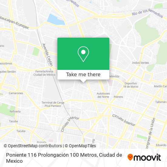 Mapa de Poniente 116 Prolongación 100 Metros