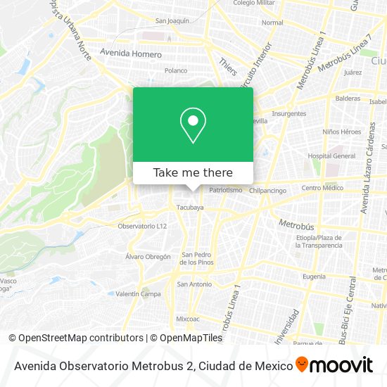 Avenida Observatorio Metrobus 2 map