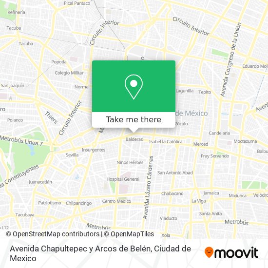 Avenida Chapultepec y Arcos de Belén map