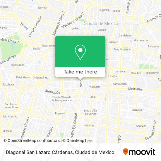Diagonal San Lázaro Cárdenas map