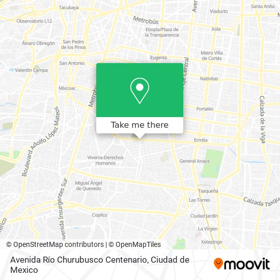 Avenida Río Churubusco Centenario map