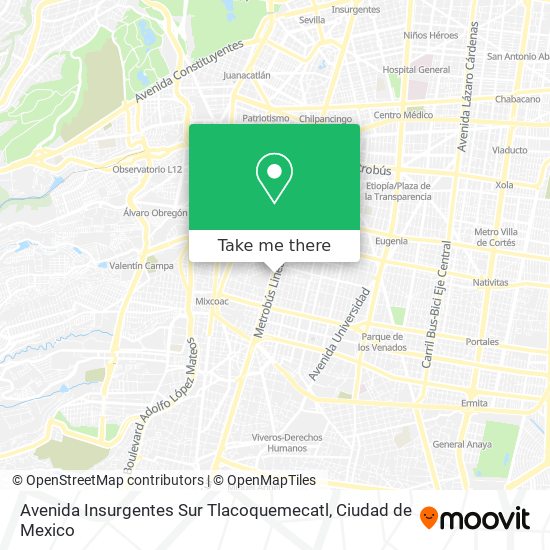 Avenida Insurgentes Sur Tlacoquemecatl map