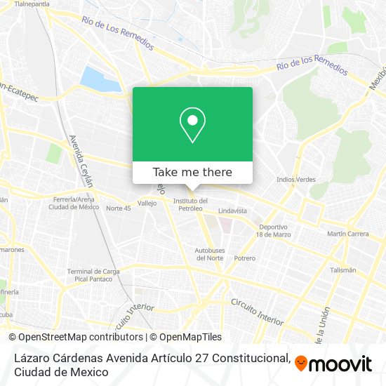 Lázaro Cárdenas Avenida Artículo 27 Constitucional map