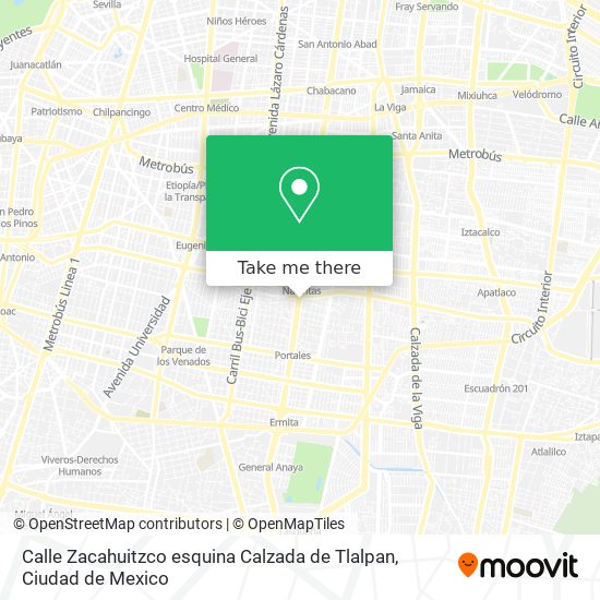 Mapa de Calle Zacahuitzco esquina Calzada de Tlalpan
