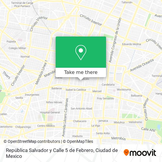 República Salvador y Calle 5 de Febrero map