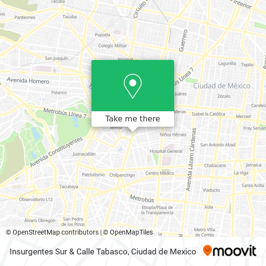 Mapa de Insurgentes Sur & Calle Tabasco