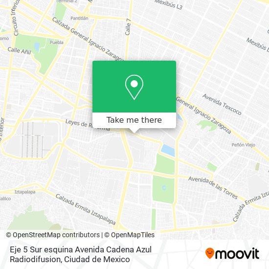 Eje 5 Sur esquina Avenida Cadena Azul Radiodifusion map