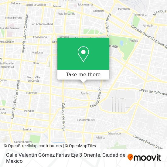 Calle Valentín Gómez Farías Eje 3 Oriente map