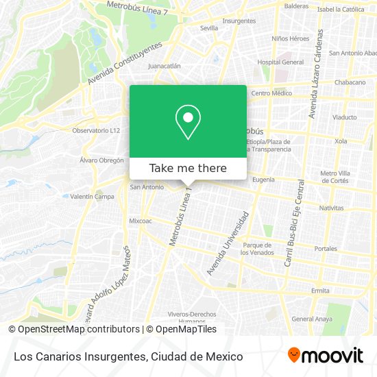How to get to Los Canarios Insurgentes in Miguel Hidalgo by Bus or Metro?