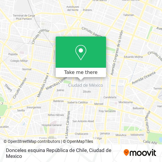 Mapa de Donceles esquina República de Chile