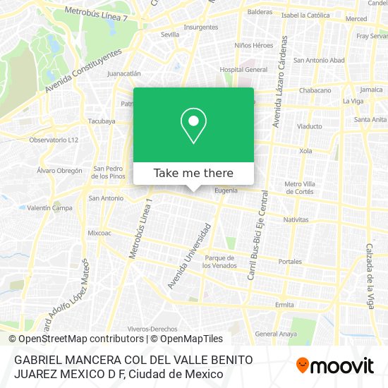 GABRIEL MANCERA  COL  DEL VALLE  BENITO JUAREZ  MEXICO D F map