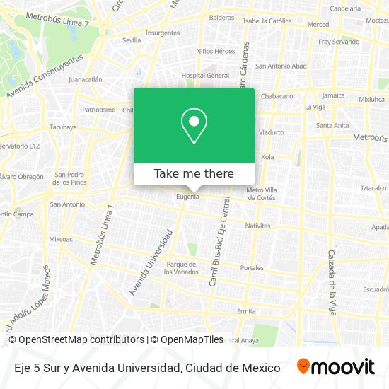 Eje 5 Sur y Avenida Universidad map