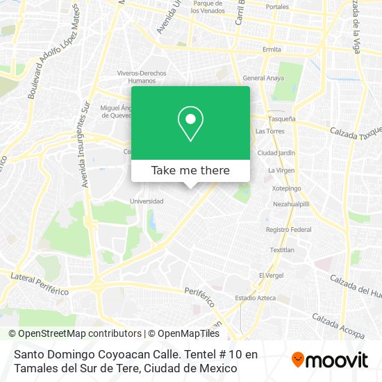 Mapa de Santo Domingo Coyoacan Calle. Tentel # 10 en Tamales del Sur de Tere