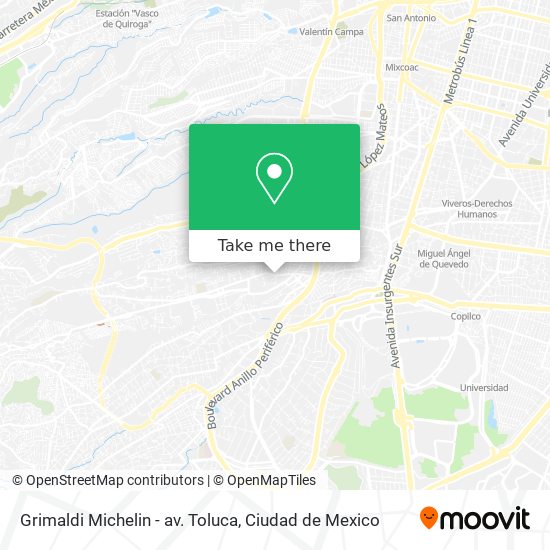 How to get to Grimaldi Michelin - av. Toluca in Cuajimalpa De Morelos by  Bus or Metro?
