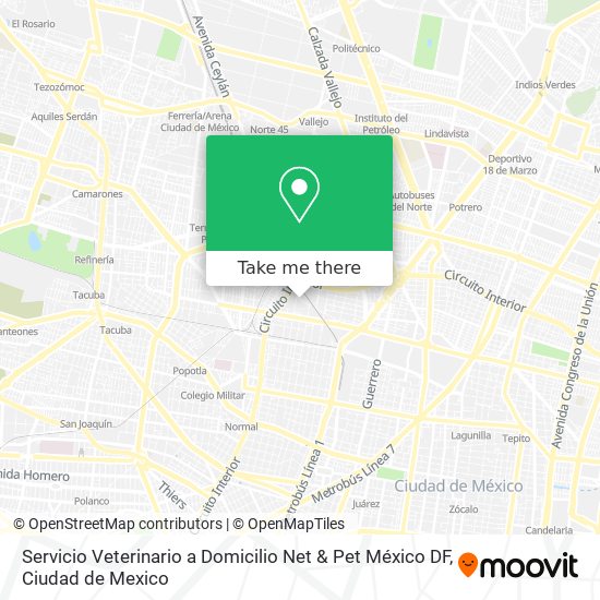 Mapa de Servicio Veterinario a Domicilio Net & Pet México DF