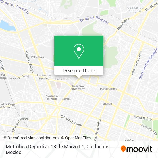 Metrobús Deportivo 18 de Marzo L1 map