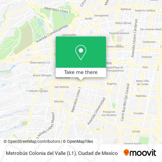 Metrobús Colonia del Valle (L1) map