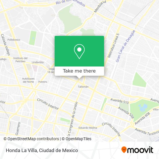  ¿Cómo llegar en Autobús o Metro a Honda La Villa en Gustavo A. Madero?