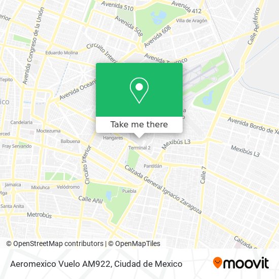 Mapa de Aeromexico Vuelo AM922