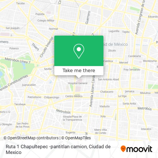 Ruta 1 Chapultepec -pantitlan camion map