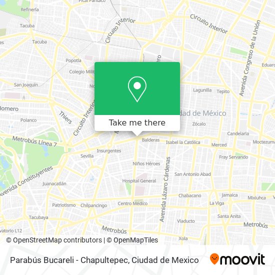 Parabús Bucareli - Chapultepec map