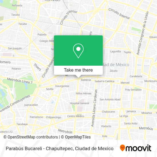 Parabús Bucareli - Chapultepec map