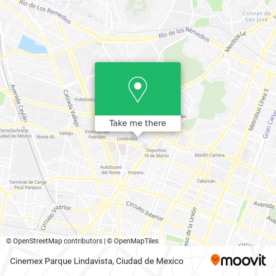 Mapa de Cinemex Parque Lindavista