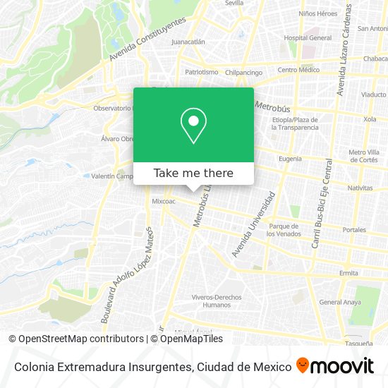 Colonia Extremadura Insurgentes map