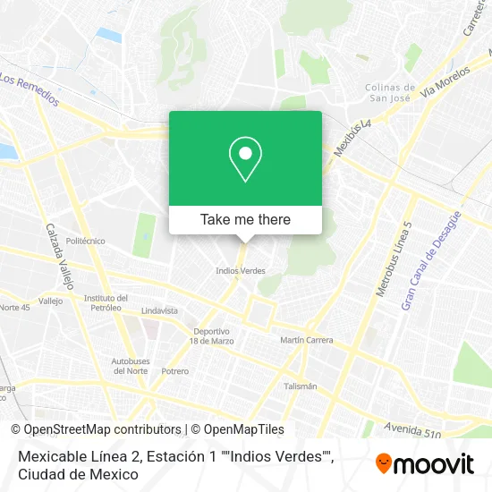Mapa de Mexicable Línea 2, Estación 1 ""Indios Verdes""