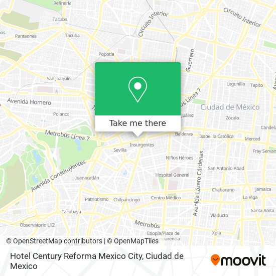 Hotel Century Reforma Mexico City map