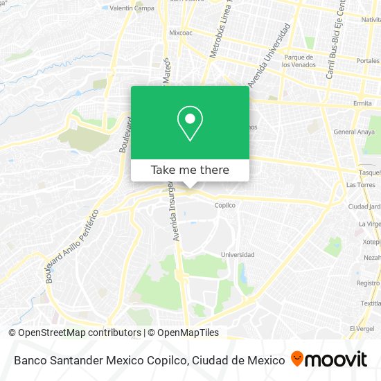 Banco Santander Mexico Copilco map