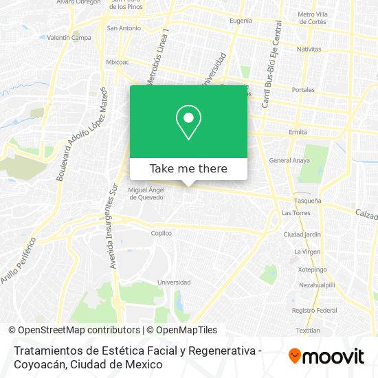 Mapa de Tratamientos de Estética Facial y Regenerativa - Coyoacán