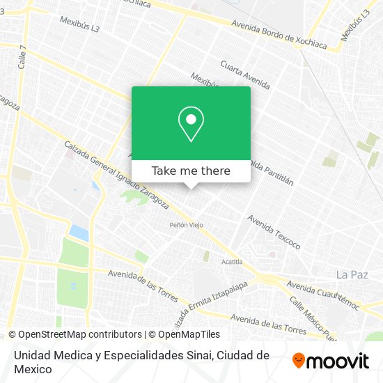 Mapa de Unidad Medica y Especialidades Sinai
