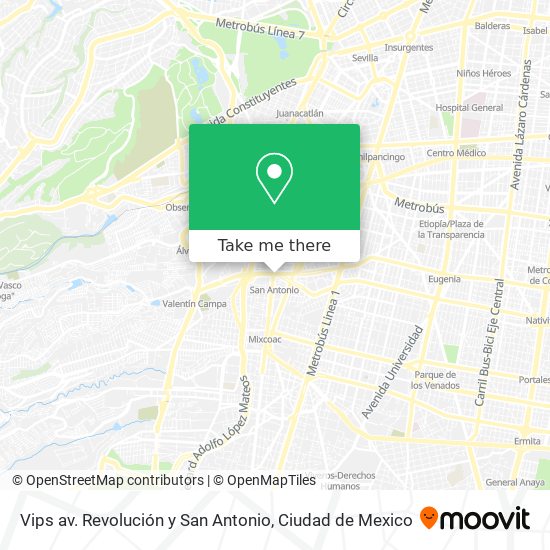 Mapa de Vips av. Revolución y San Antonio