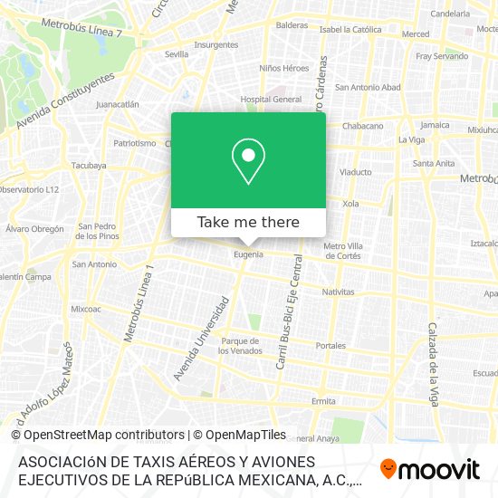 ASOCIACIóN DE TAXIS AÉREOS Y AVIONES EJECUTIVOS DE LA REPúBLICA MEXICANA, A.C. map