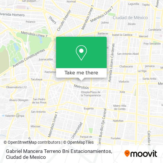 Mapa de Gabriel Mancera Terreno Bni Estacionamientos